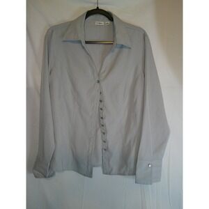 Cato Womens Long Sleeve Button Up Fitted Blouse Gray Size L